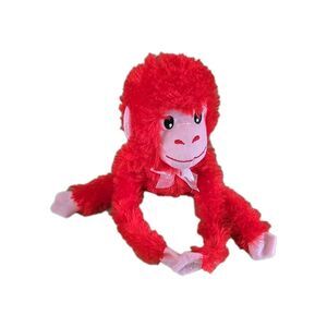 Fuzzy Friends Plush Hanging Red Monkey 12.5" Pink Bow Stuffed Animal Pre-owned